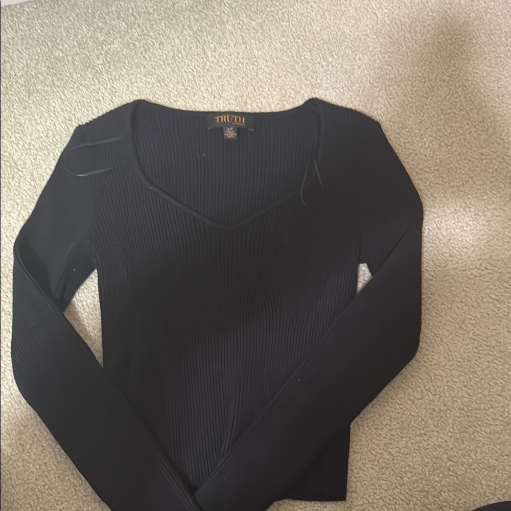Black V-Neck Ribbed Sweater